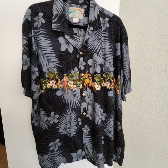 Paradise Found Vintage Hawaiin Button Down, Floral With Hula Girls, Size XL - Picture 1 of 6